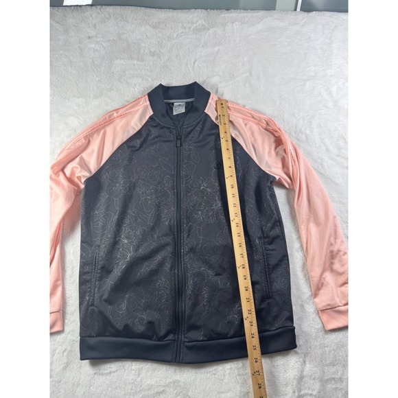 Adidas Embossed Print Track Jacket Full Zip Climalite Women's Black Pink size XL - Picture 2 of 10